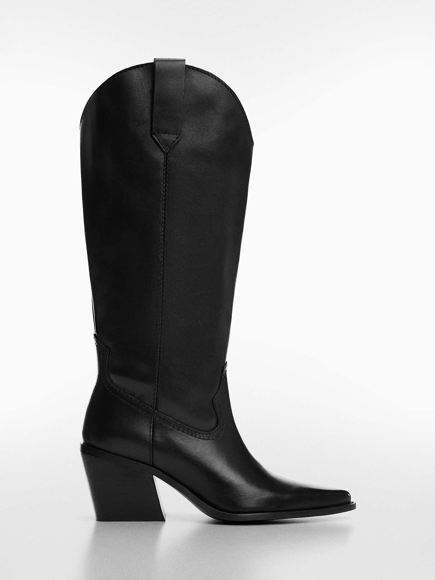 Buy Mango Plain Cowboy Leather Boots, Black Online at johnlewis.com