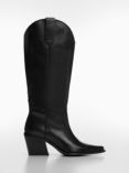 Mango Plain Cowboy Leather Boots, Black