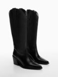 Mango Plain Cowboy Leather Boots, Black