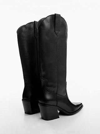 Mango Plain Cowboy Leather Boots, Black