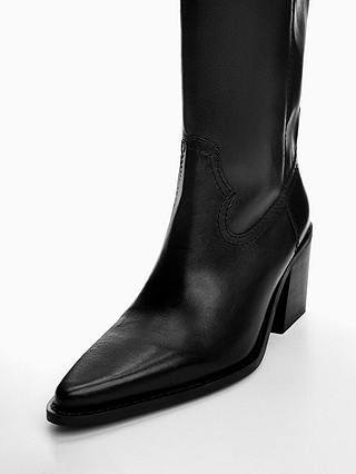 Mango Plain Cowboy Leather Boots, Black