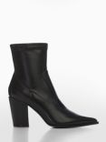 Mango Vora Pointy Faux Leather Ankle Boots, Black