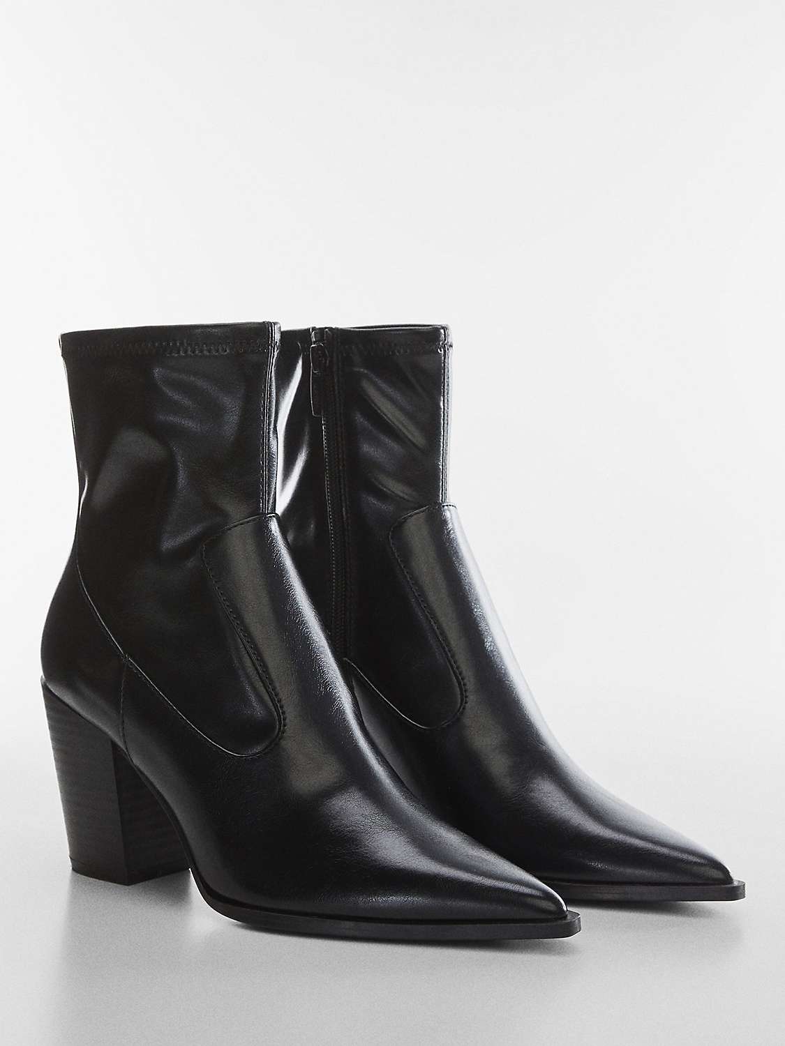 Mango Vora Pointy Faux Leather Ankle Boots, Black at John Lewis & Partners