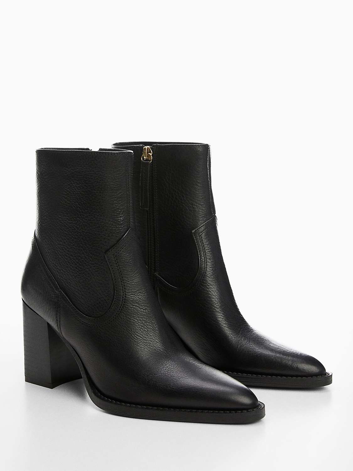 Buy Mango Laly Leather Ankle Boots, Black Online at johnlewis.com