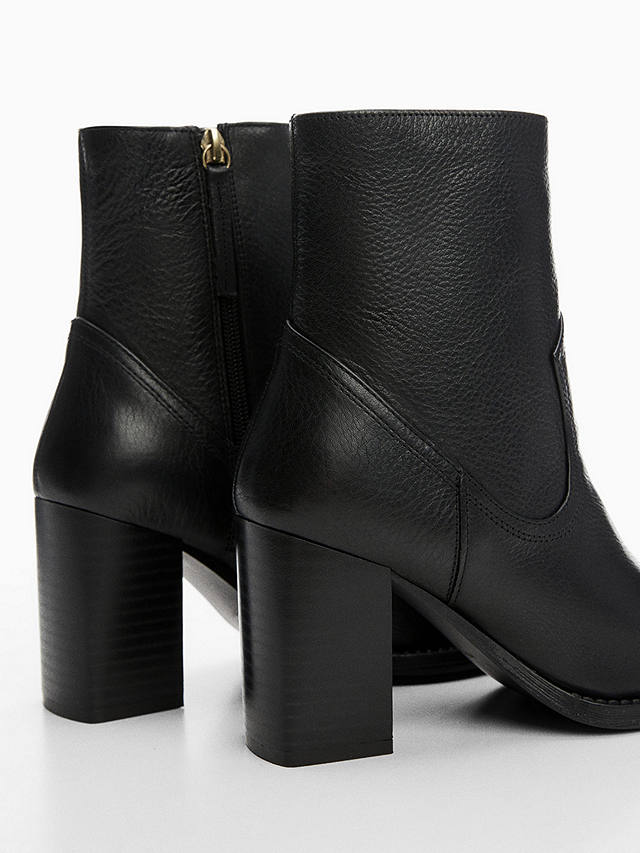 Mango Laly Leather Ankle Boots, Black