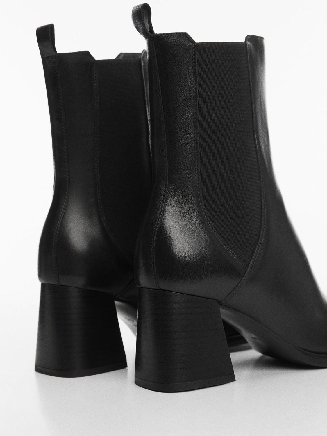 Mango Bandy Leather Blend Ankle Boots, Black at John Lewis & Partners