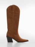 Mango Plain Cowboy Suede Boots, Medium Brown