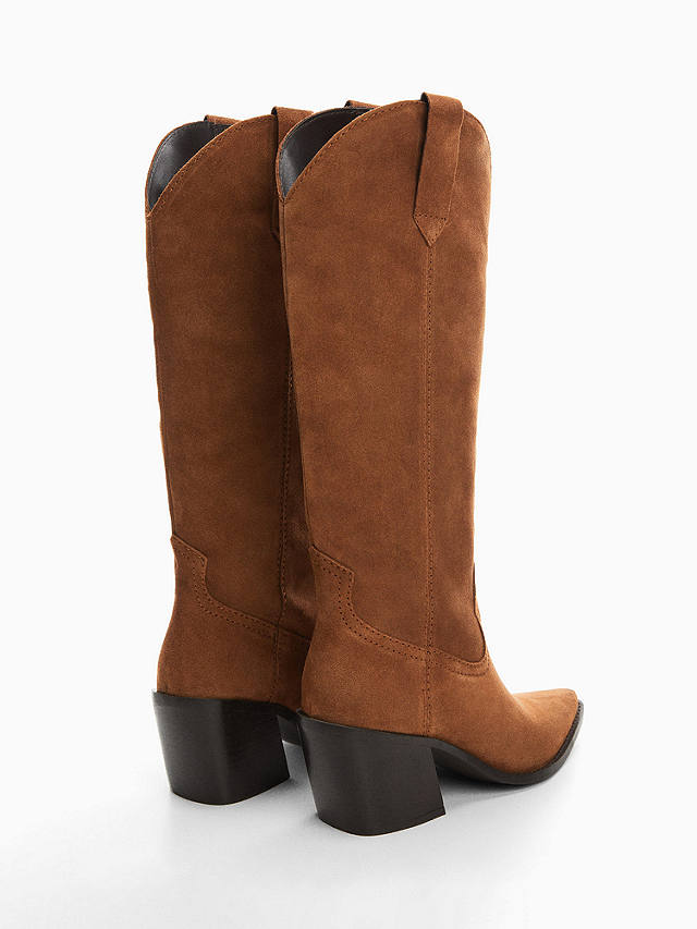 Mango Plain Cowboy Suede Boots, Medium Brown