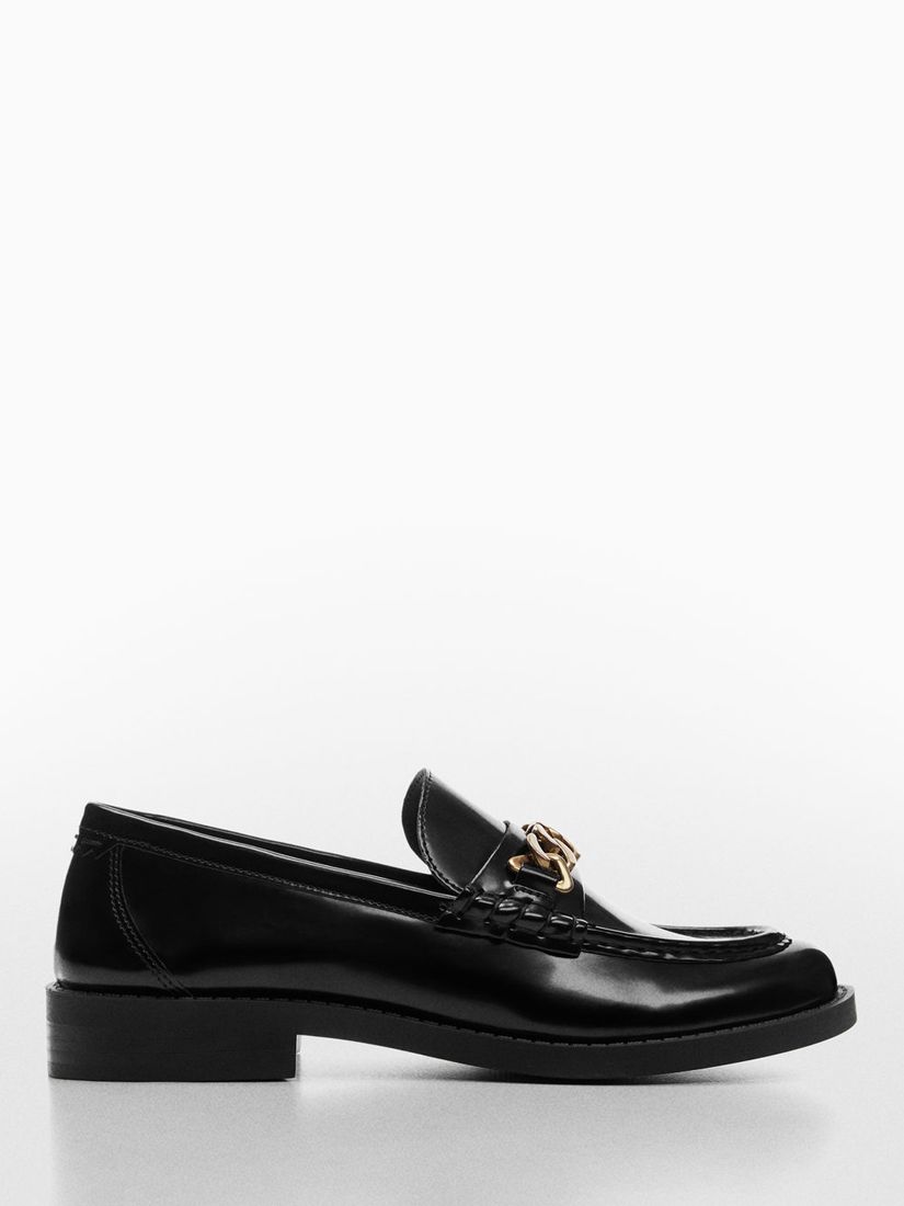 Mango Cole Chain Detail Loafers, Black at John Lewis & Partners