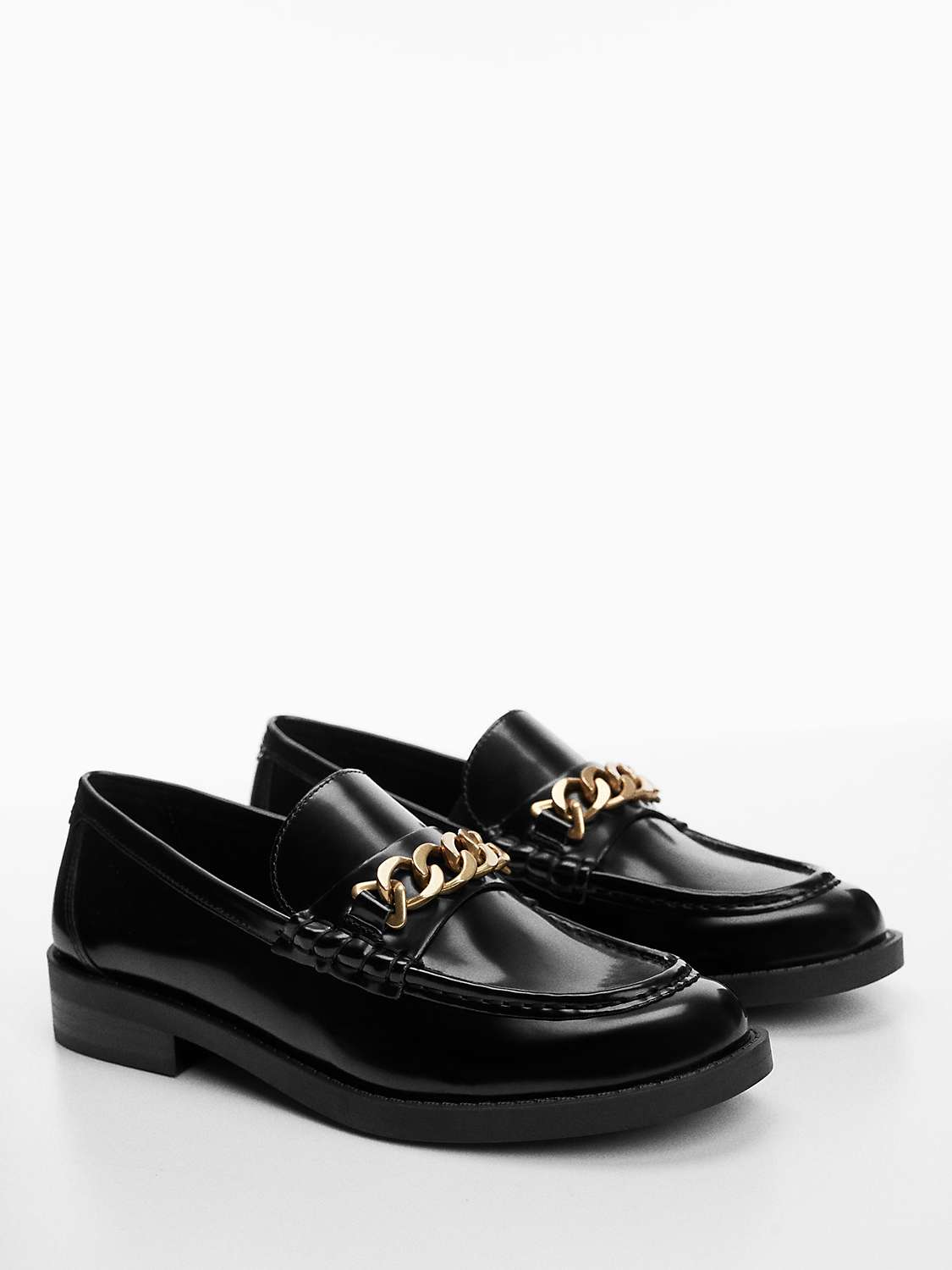 Mango Cole Chain Detail Loafers, Black at John Lewis & Partners