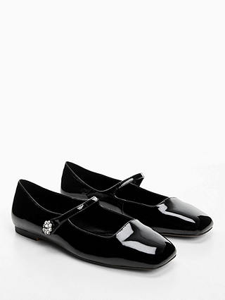 Mango Patent Flat Shoes, Black