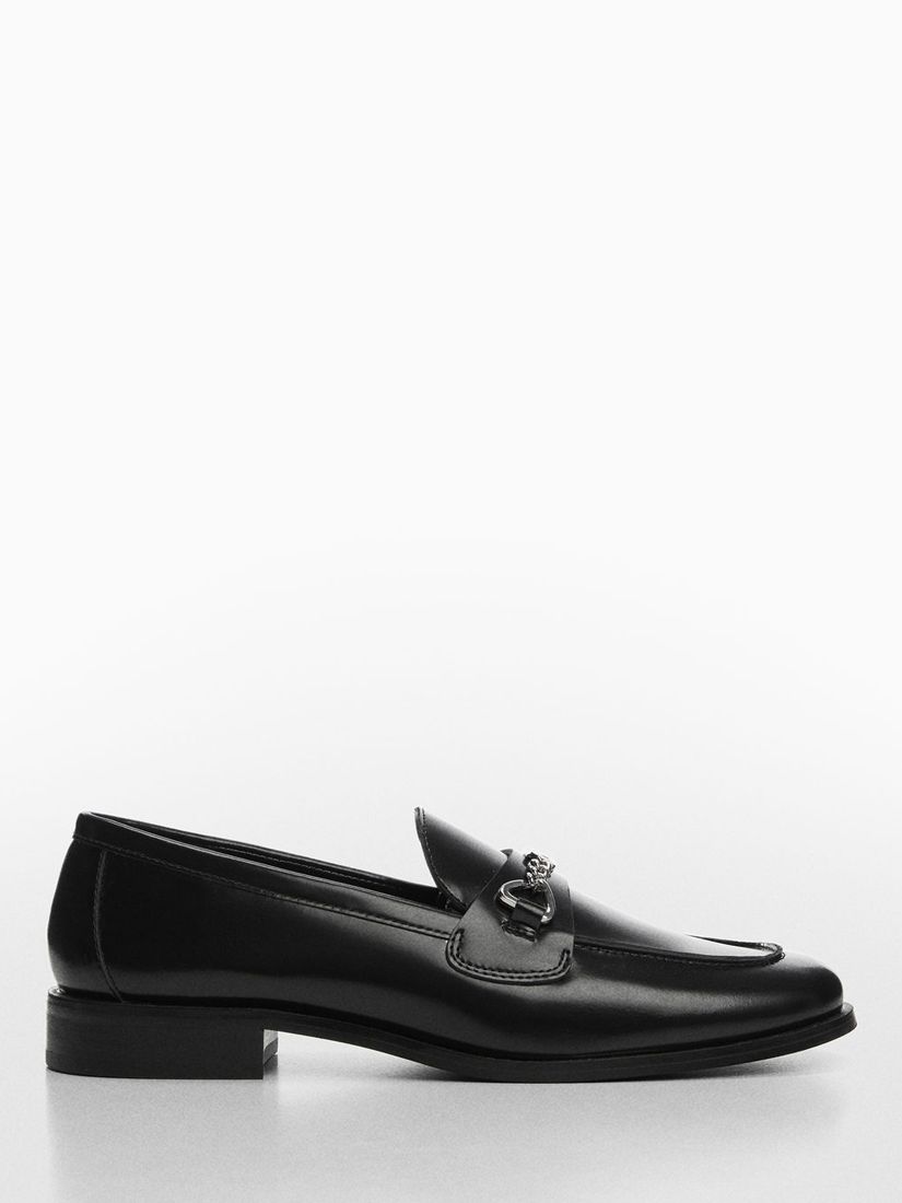 Mango Coria Chain Detail Leather Loafers, Black, 2