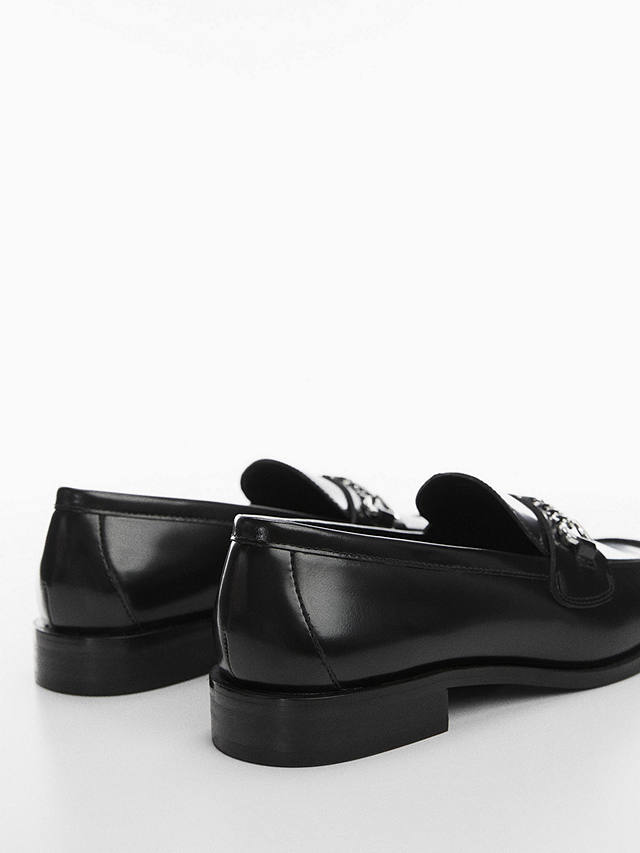 Mango Coria Chain Detail Leather Loafers, Black