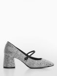 Mango Sofi Rhinestone Block Heel Shoes, Silver