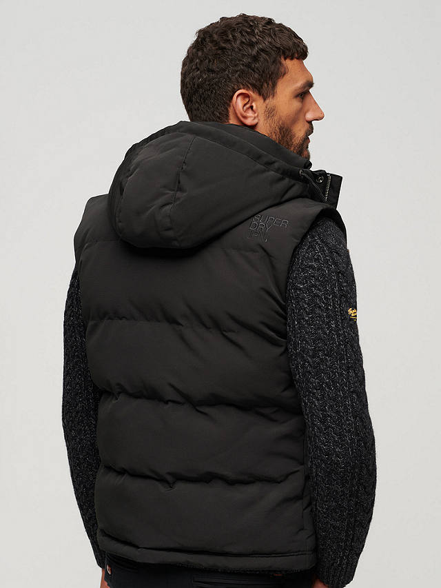 Superdry Hooded Everest Puffer Gilet, Jet Black