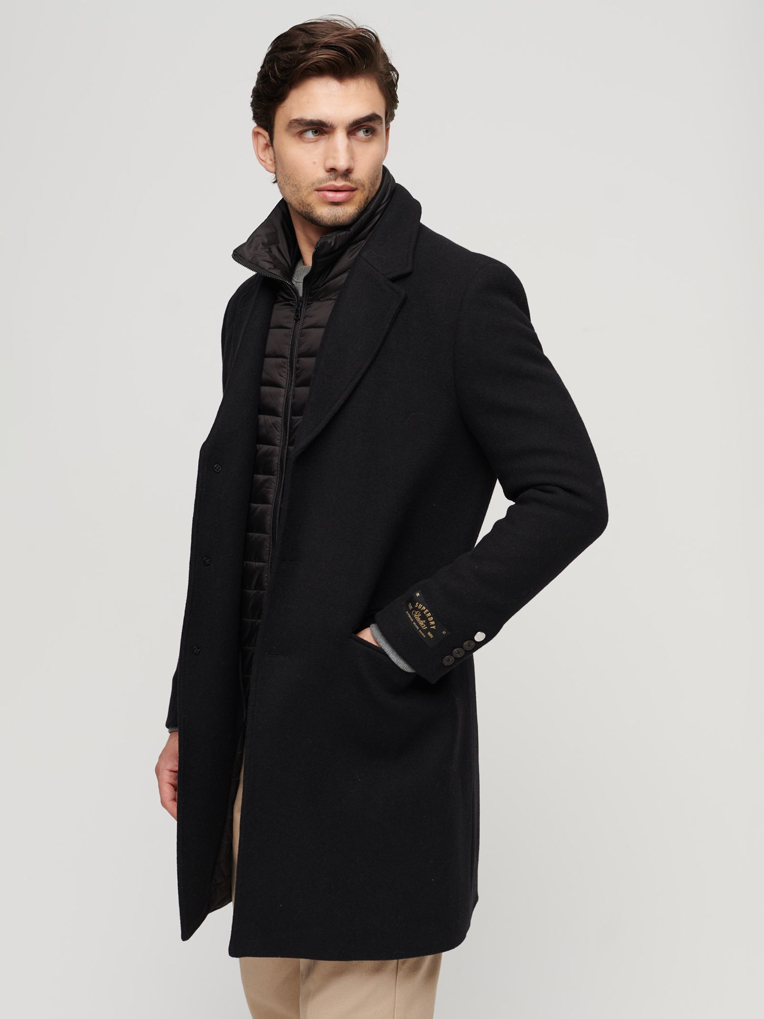 Superdry 2 In 1 Wool Town Coat, Black at John Lewis & Partners