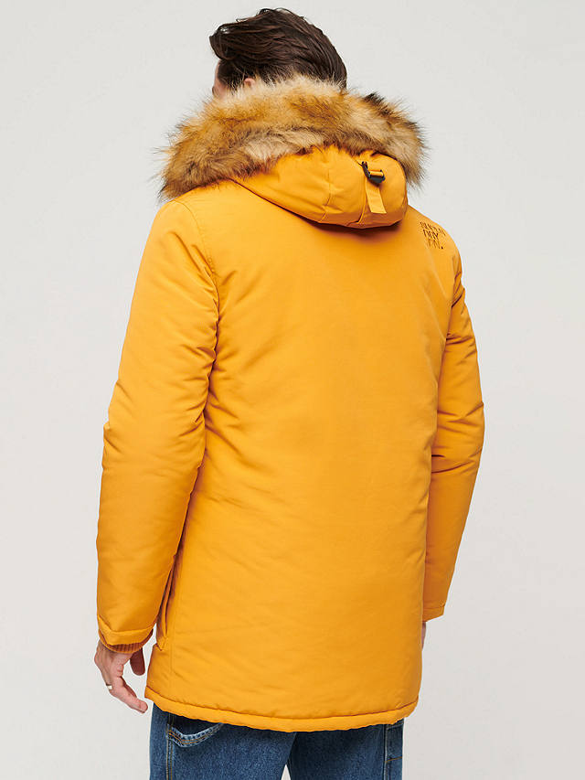 Superdry Everest Faux Fur Hooded Parka Coat, Mustard Yellow