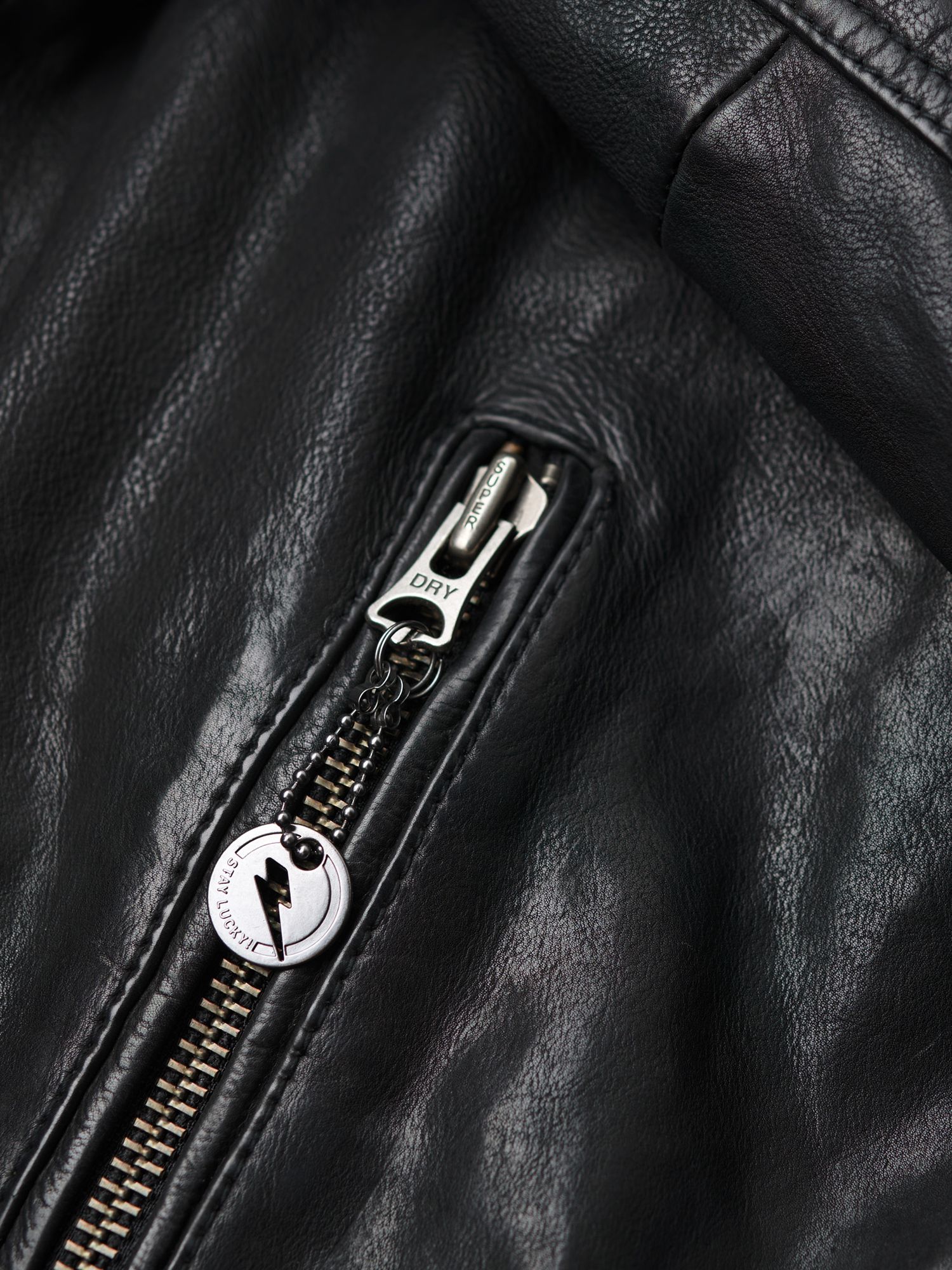 Superdry Leather Racer Jacket, Cow Indie Black at John Lewis & Partners