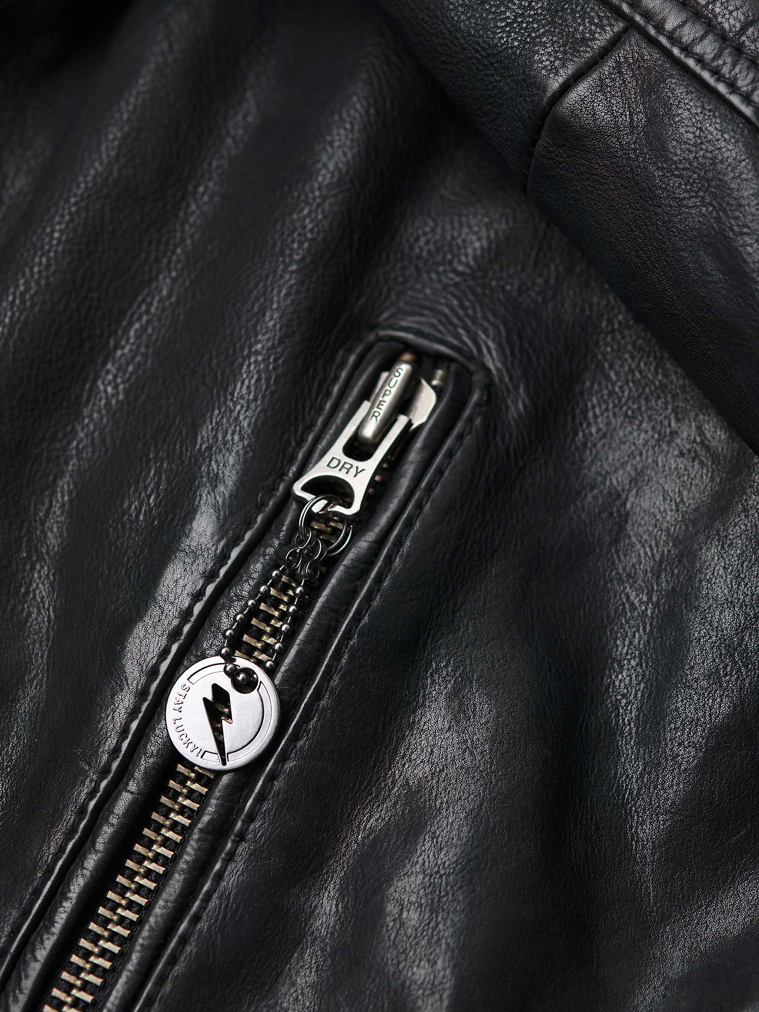 Buy Superdry Leather Racer Jacket, Cow Indie Black Online at johnlewis.com