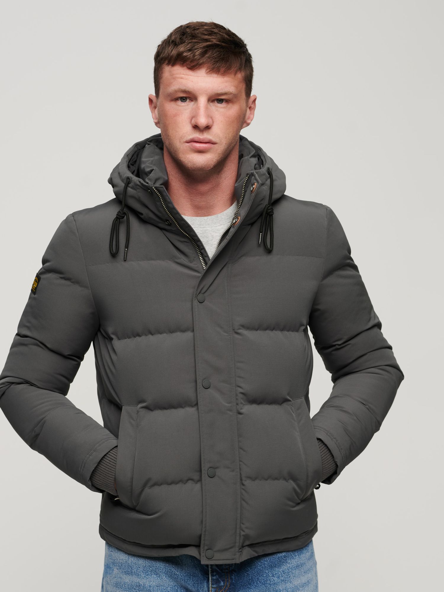Superdry Everest Hooded Puffer Jacket, Charcoal at John Lewis & Partners