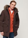 Superdry Everest Faux Fur Hooded Parka Coat, Dark Brown