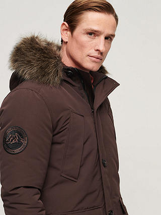 Superdry Everest Faux Fur Hooded Parka Coat, Dark Brown
