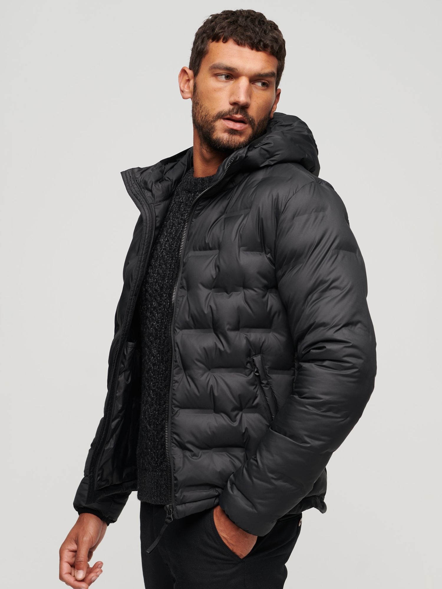 Superdry Short Quilted Puffer Jacket, Black at John Lewis & Partners