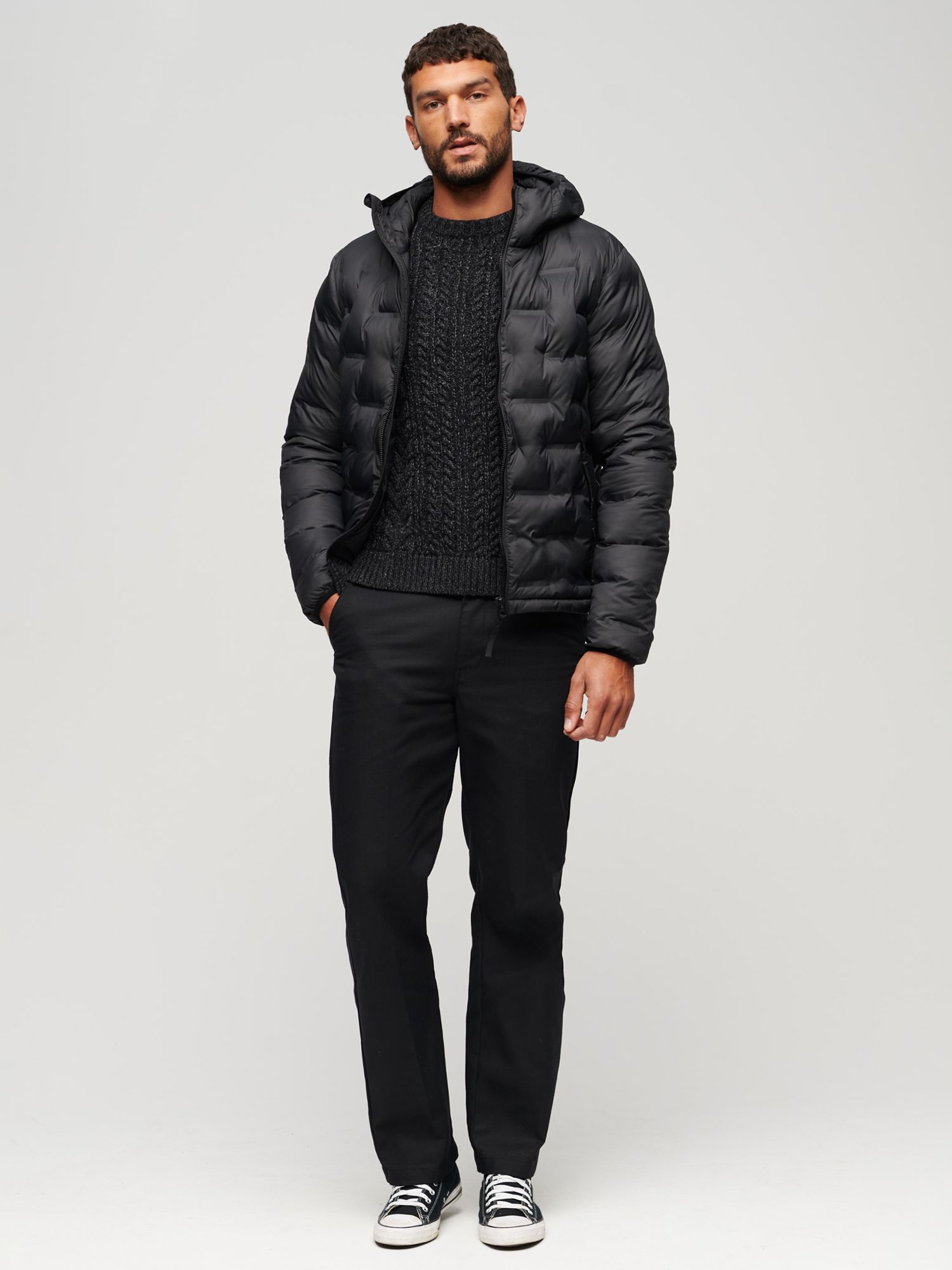 Superdry Short Quilted Puffer Jacket, Black at John Lewis & Partners
