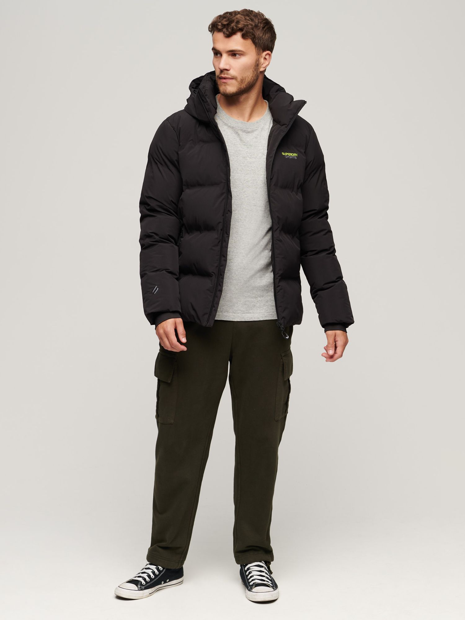 Superdry Hooded Boxy Puffer Jacket, Black at John Lewis & Partners