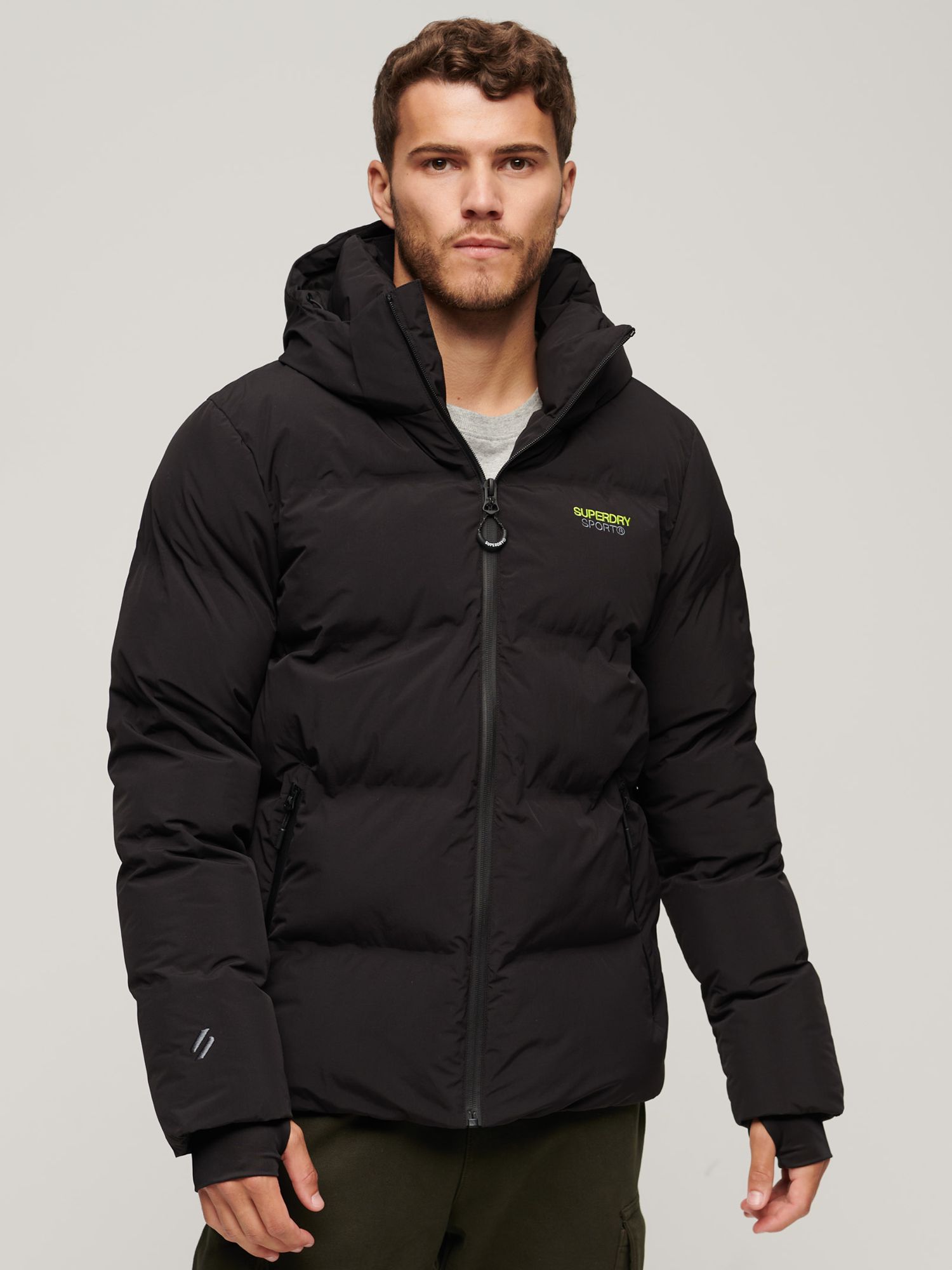 Superdry Hooded Boxy Puffer Jacket, Black at John Lewis & Partners