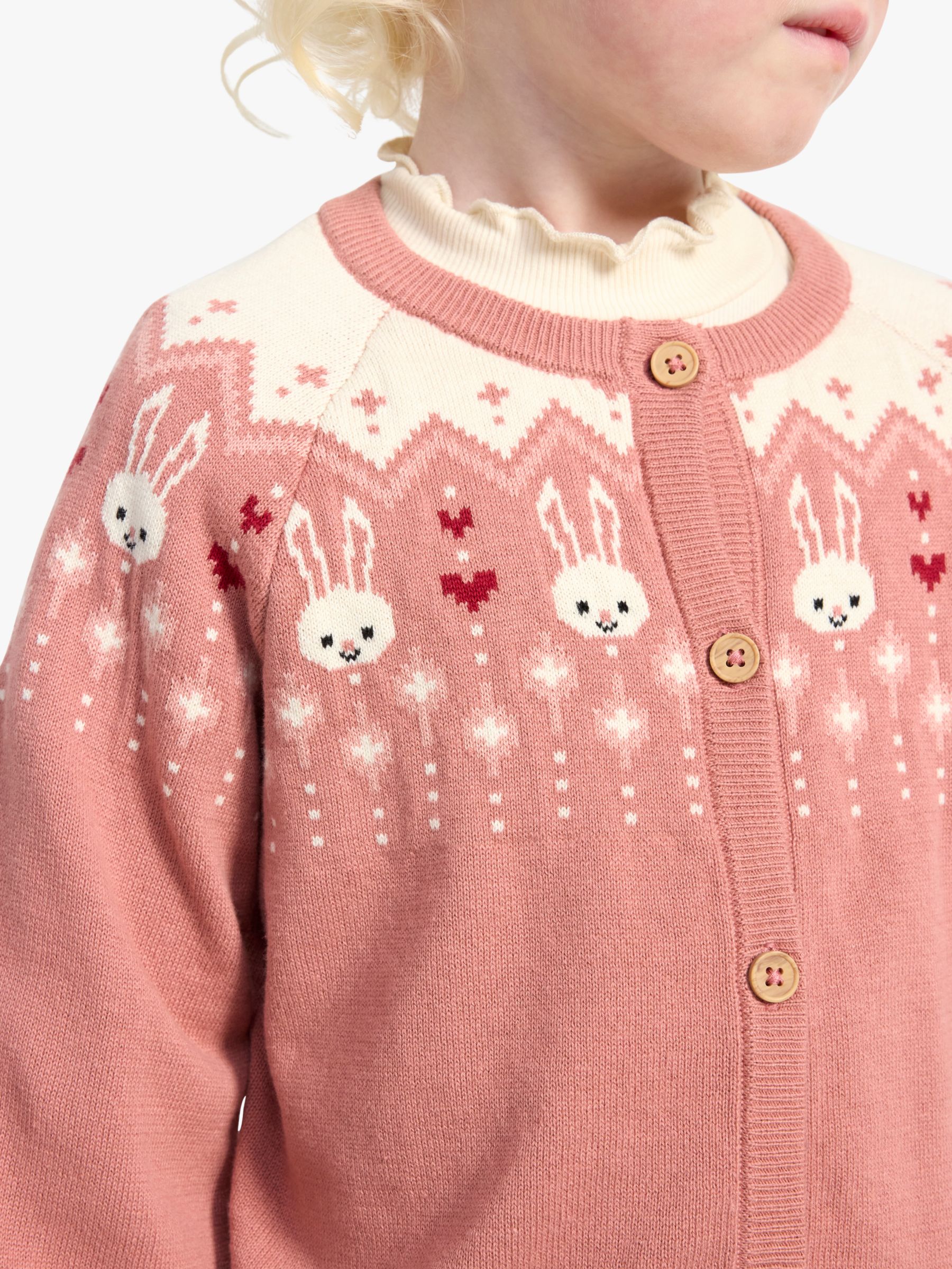 Lindex Kids' Bunny Fair Isle Cardigan, Pink, 2 years