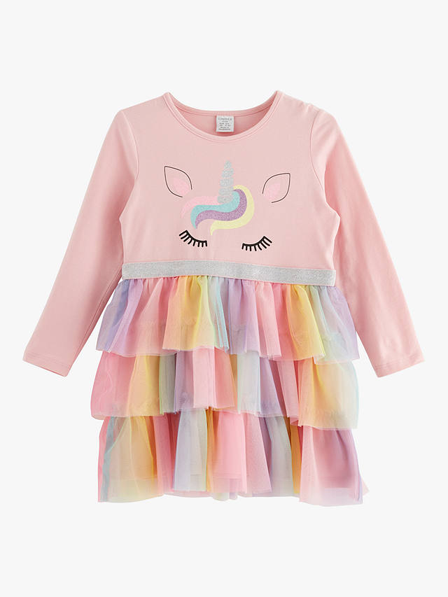 Lindex Kids' Unicorn Tulle Rainbow Dress, Pink/Multi, Pink/Multi