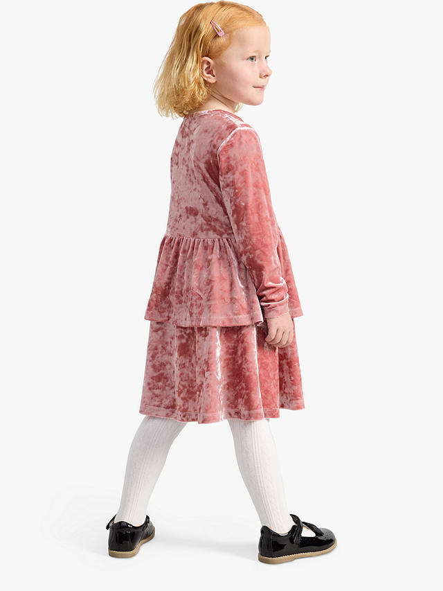 Lindex Kids' Peplum Crushed Velvet Dress, Pink