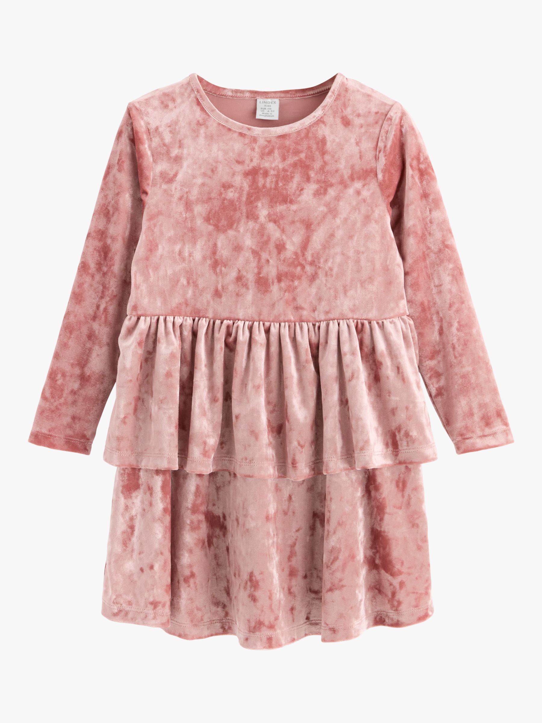 Buy Lindex Kids' Peplum Crushed Velvet Dress, Pink Online at johnlewis.com