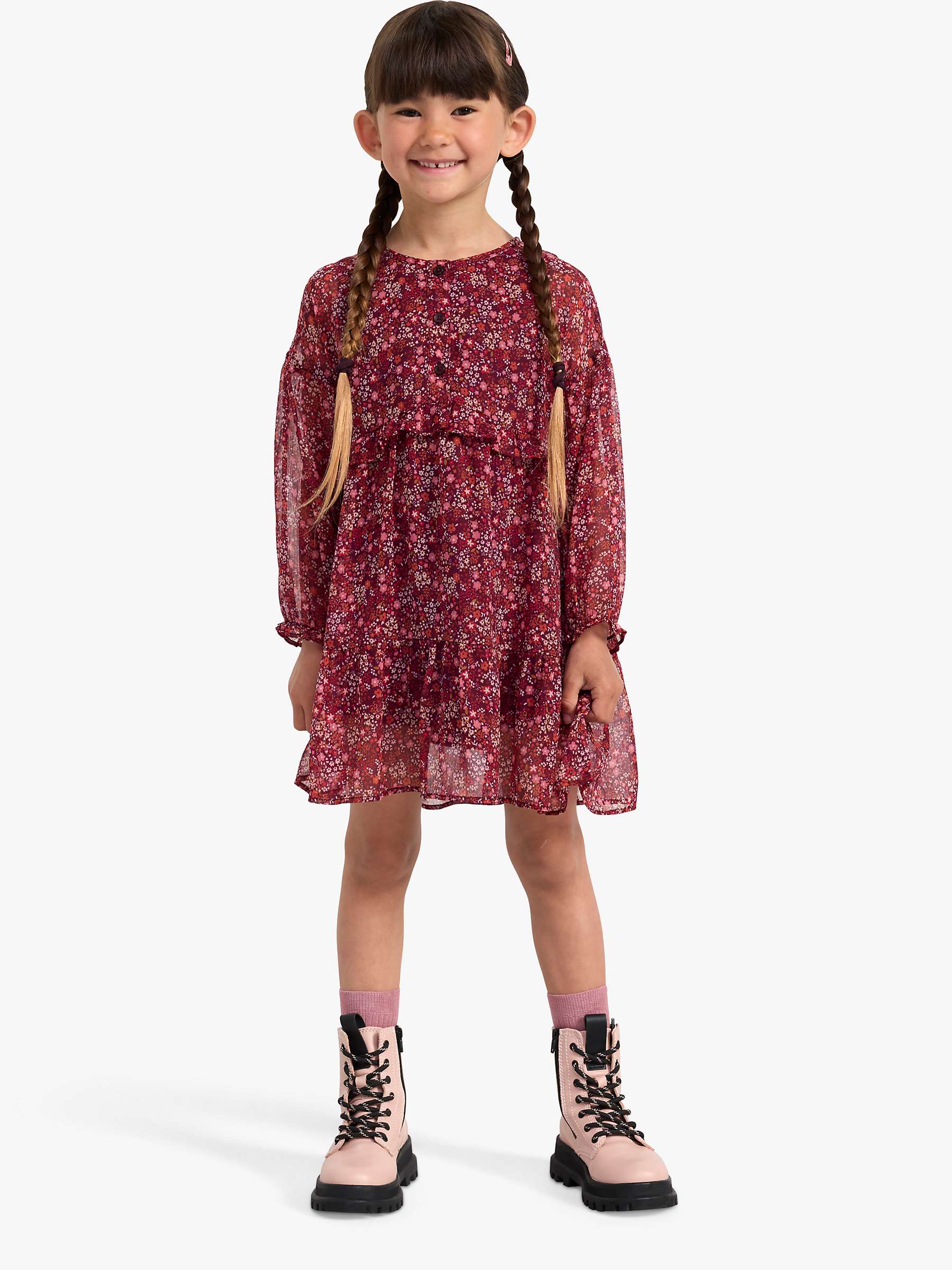 Buy Lindex Kids' Floral Chiffon Long Sleeve Tiered Dress, Lilac Online at johnlewis.com