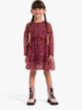 Lindex Kids' Floral Chiffon Long Sleeve Tiered Dress, Lilac