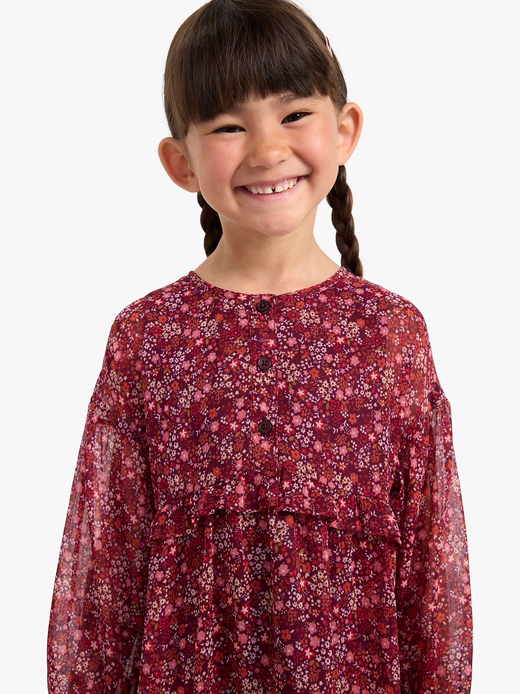 Buy Lindex Kids' Floral Chiffon Long Sleeve Tiered Dress, Lilac Online at johnlewis.com