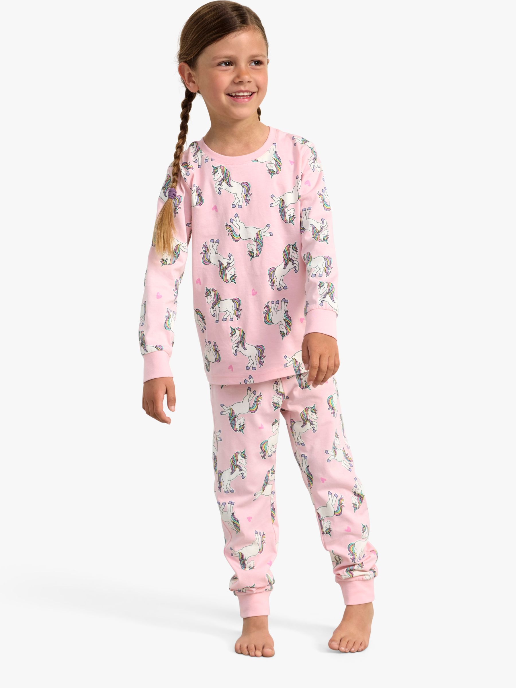 Lindex Kids' Unicorn Print Pyjamas, Pink