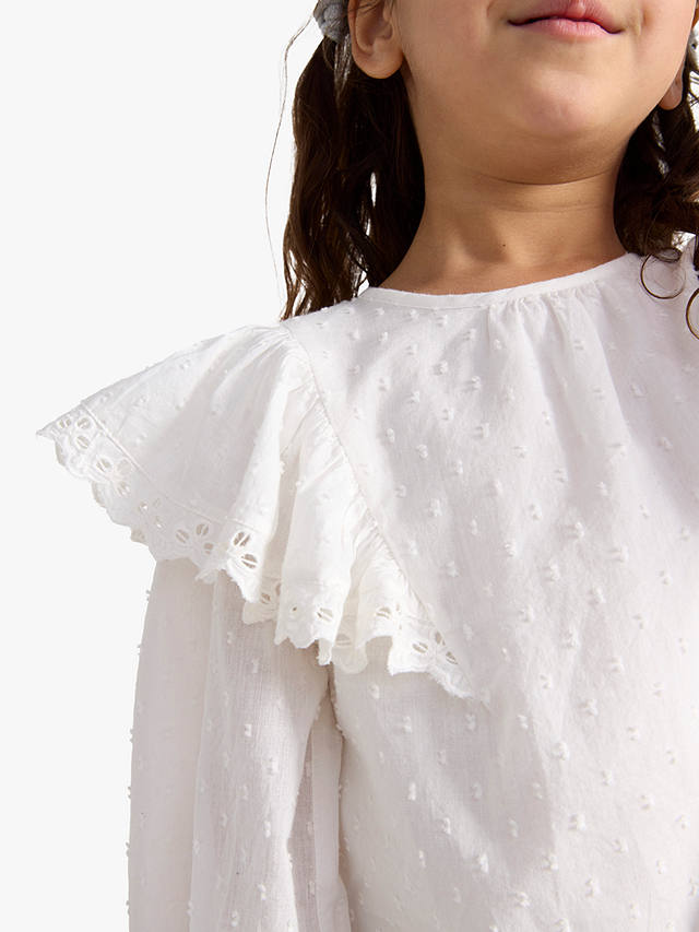 Lindex Kids' Swissdot Flounce Organic Cotton Blouse, White