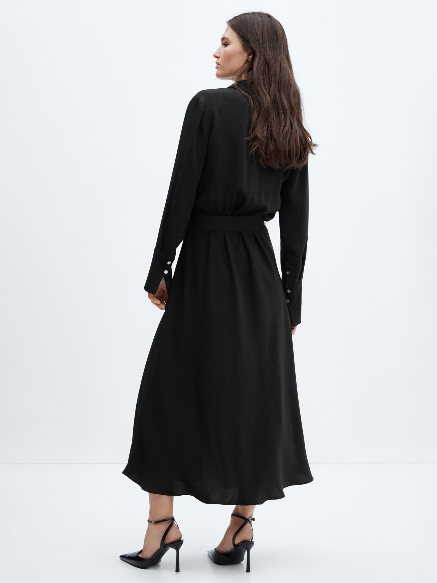 Mango Sasha Long Sleeve Buckle Dress, Black at John Lewis & Partners