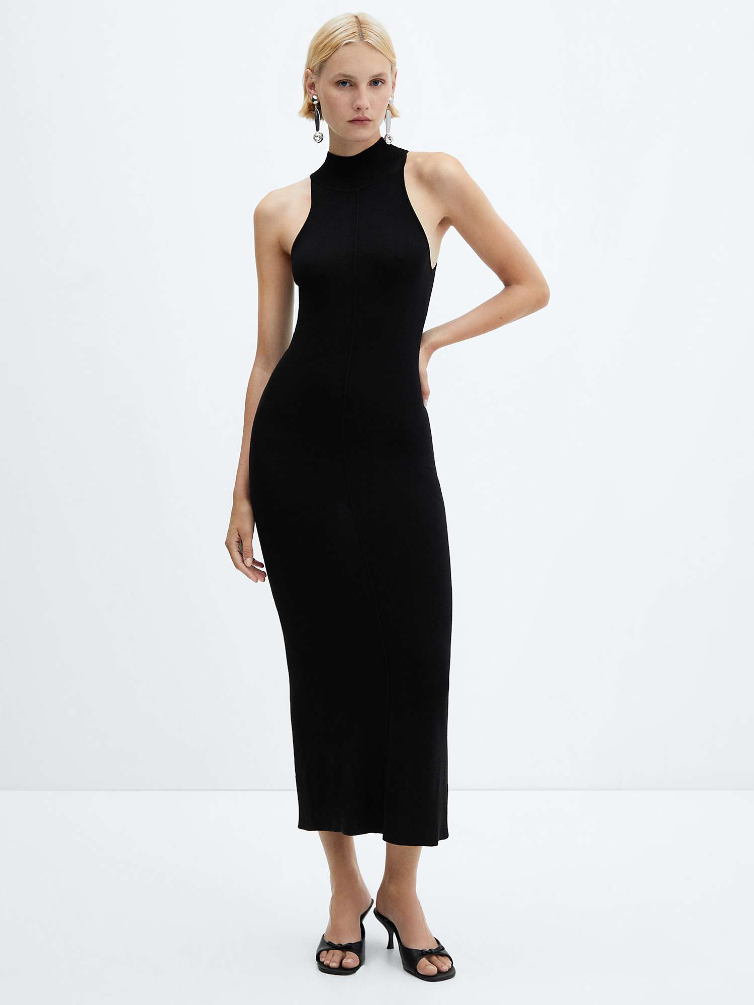 Mango Cali Knitted Maxi Dress, Black at John Lewis & Partners