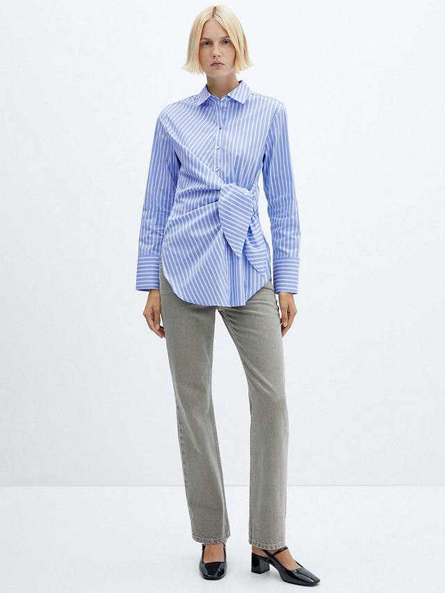 Mango Maxima Cotton Blend Knot Shirt, Medium Blue at John Lewis & Partners