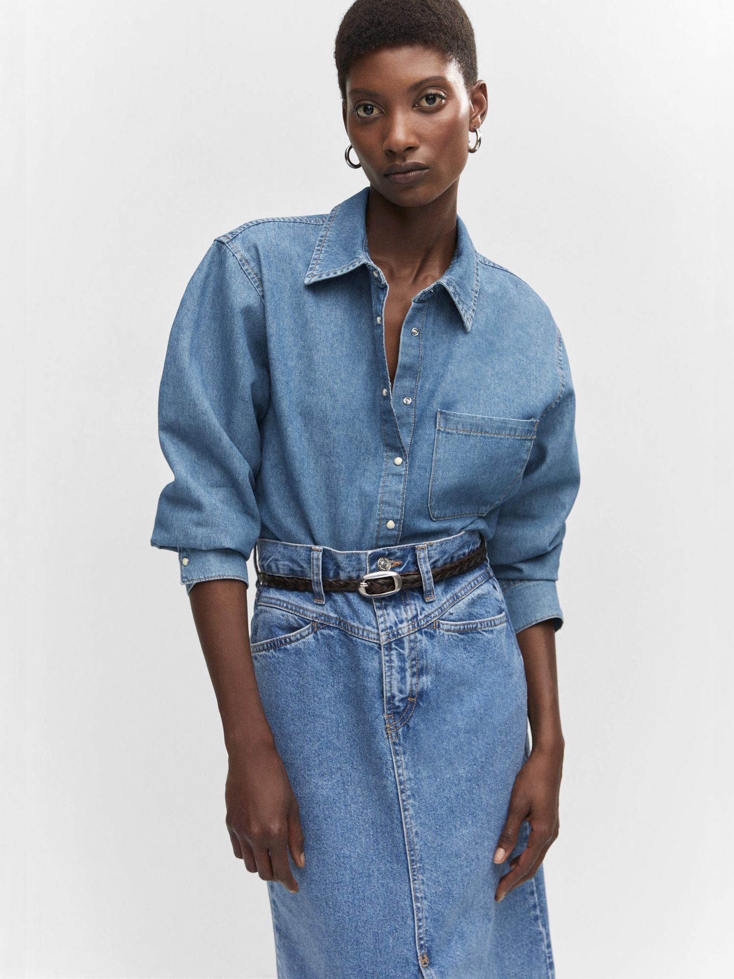 Mango Diana Denim Shirt, Open Blue, 4