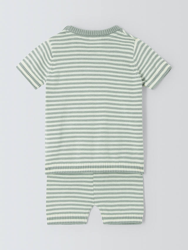 John Lewis Baby Knitted Stripe Top & Shorts, Green