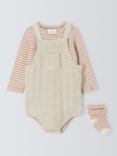 John Lewis Baby Knitted Dungaree Bodysuit, T-Shirt and Socks Set, Neutrals