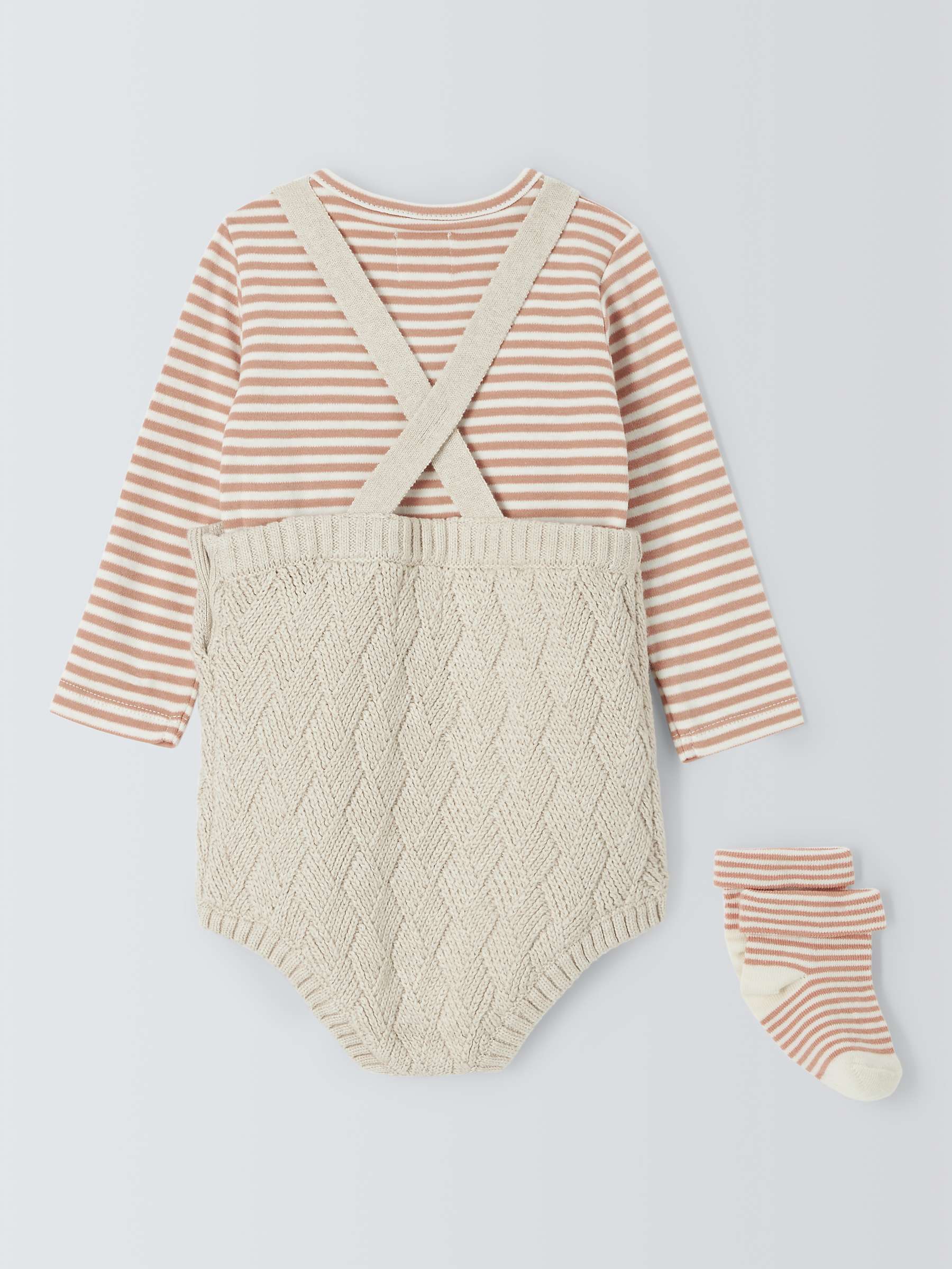 Buy John Lewis Baby Knitted Dungaree Bodysuit, T-Shirt and Socks Set, Neutrals Online at johnlewis.com
