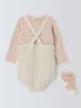 John Lewis Baby Knitted Dungaree Bodysuit, T-Shirt and Socks Set, Neutrals