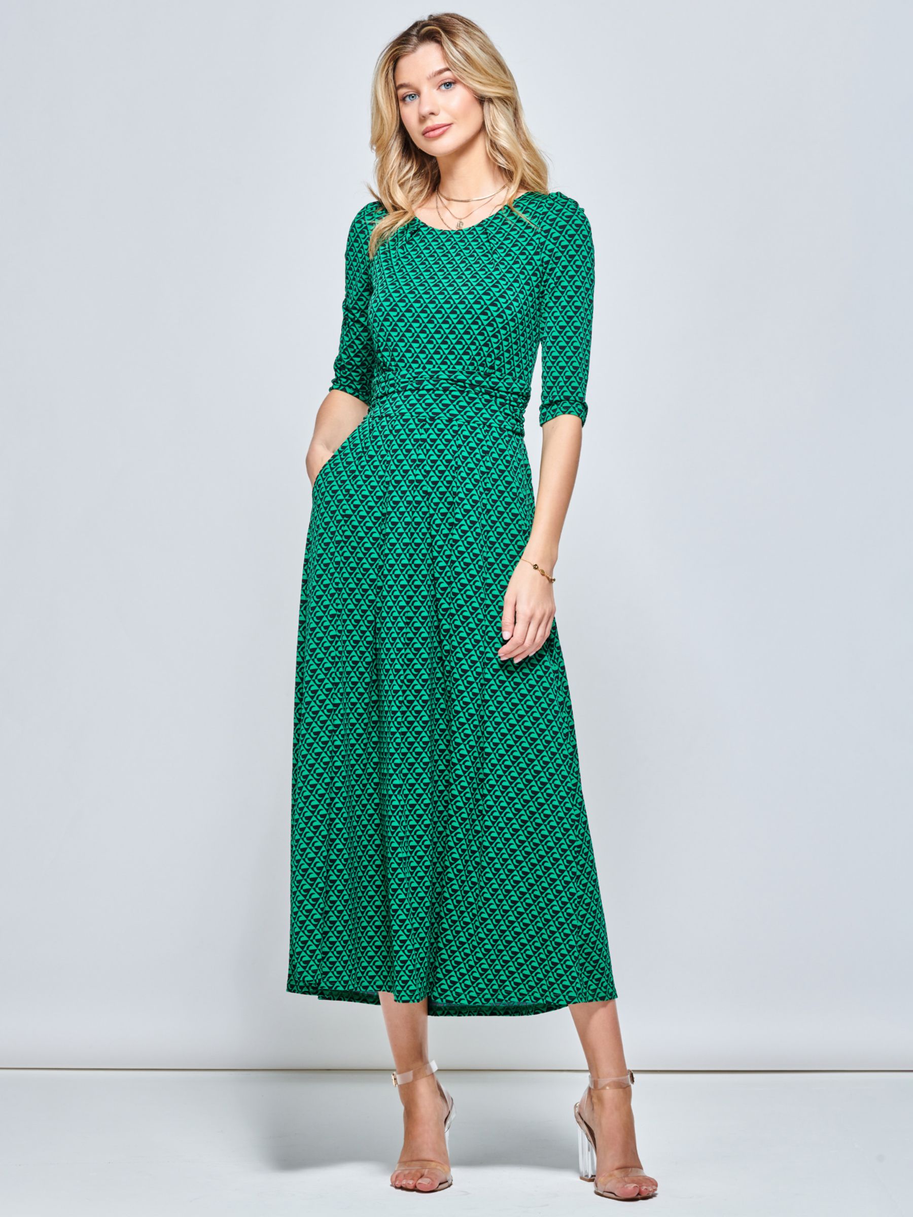 Jolie Moi Geometric Print Jersey Midi Dress, Green at John Lewis & Partners