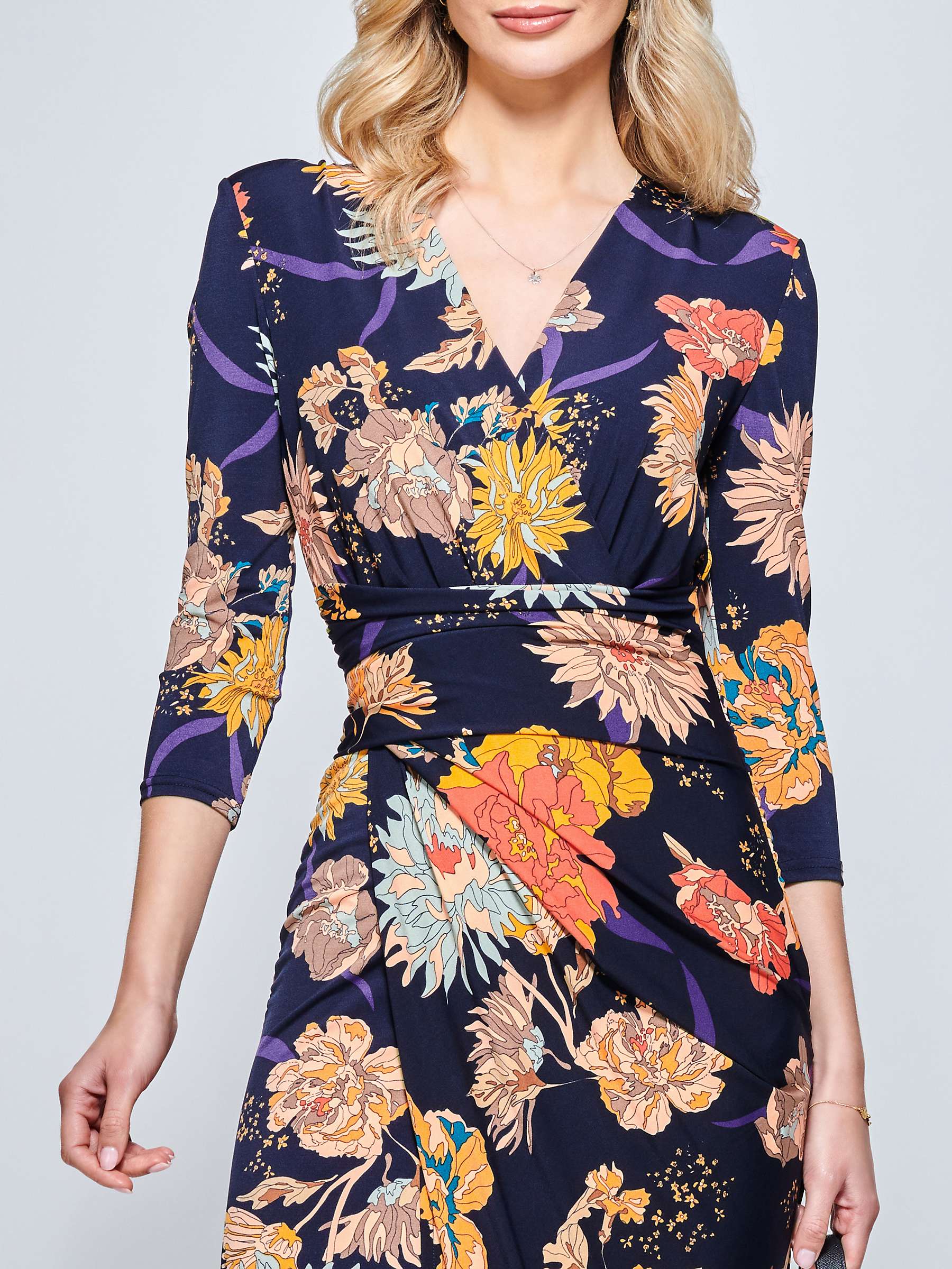 Buy Jolie Moi Long Sleeve Wrap Front Bodycon Dress, Navy/Multi Online at johnlewis.com