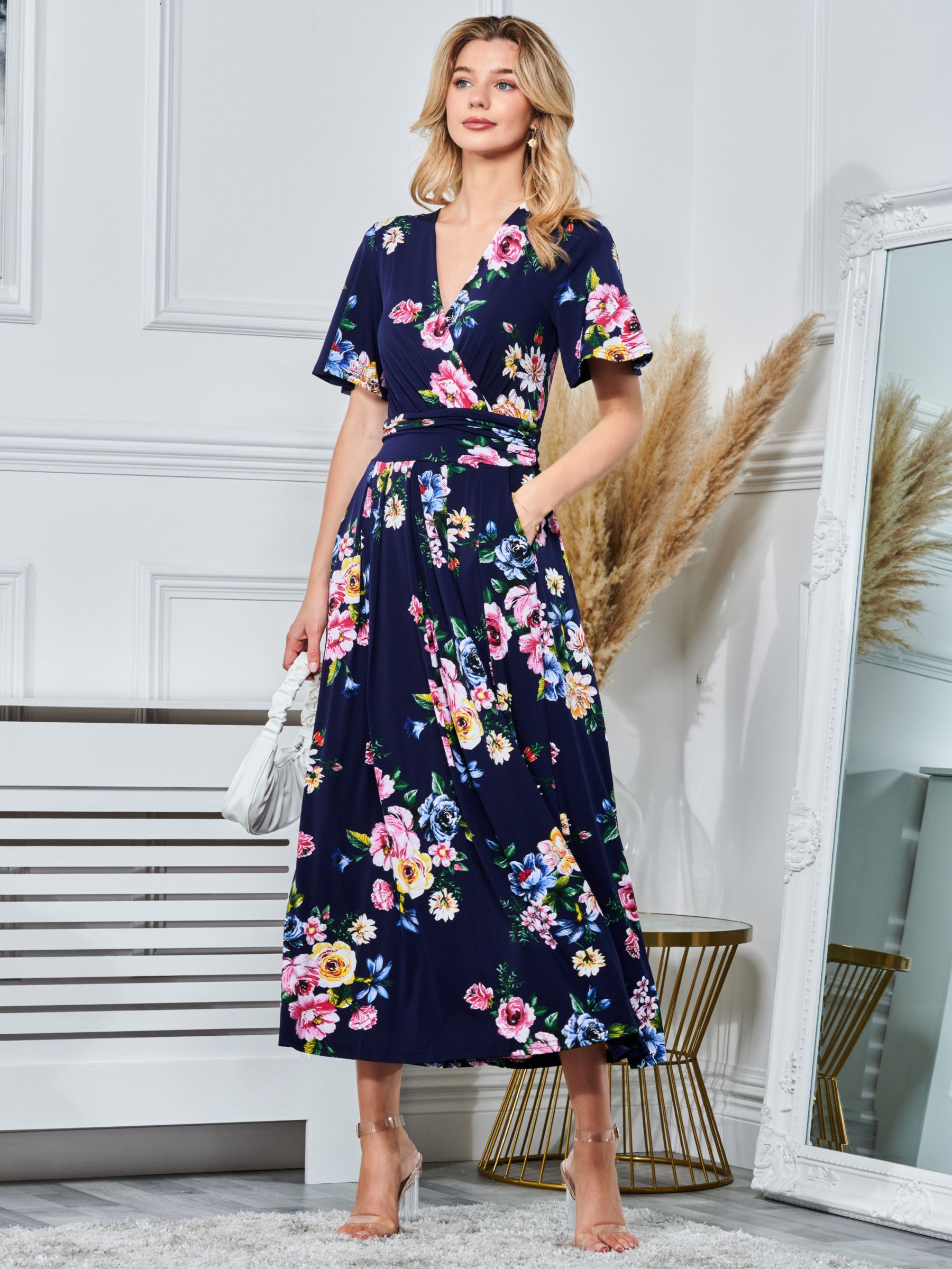 Angel Sleeve Wrap Tie Front Maxi Dress, Black Floral – Jolie Moi Retail